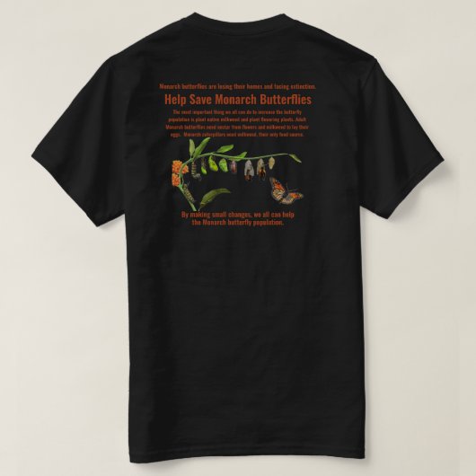 モナーク蝶を救おう Tシャツ (デザイン裏面)