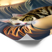 モナ熱狂するリサと猫ポートレートアート ポスター (角)