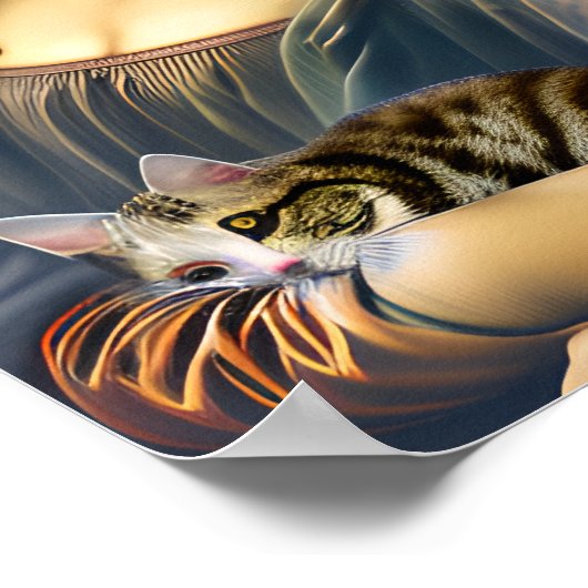 モナ熱狂するリサと猫ポートレートアート ポスター (角)