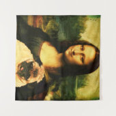 モナ・リサはパグを保持し、パグ愛好家ペット タペストリー (正面(横))