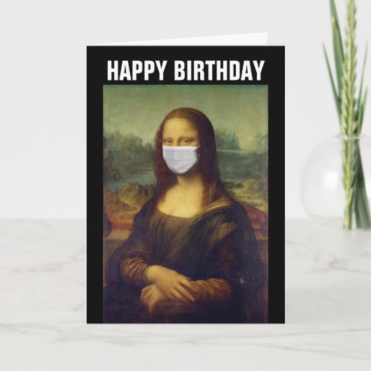 モナ・リサ おもしろ 2021 誕生日カード、マスク カード (正面)