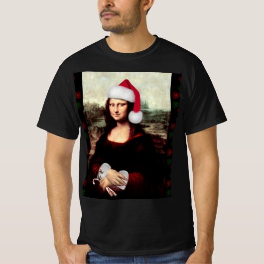 モナ・リサ サンタ ハット クリスマス Tシャツ (正面)