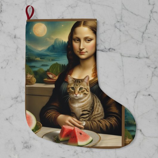 モナ・リザと彼女の猫 - 夏の雰囲気\ ラージクリスマスストッキング