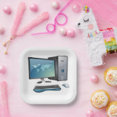 モニタ、キーボード、マウス付きデスクトップコンピュータ ペーパープレート (パーティー)