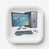 モニタ、キーボード、マウス付きデスクトップコンピュータ ペーパープレート (正面)