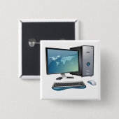 モニタ、キーボード、マウス付きデスクトップコンピュータ 缶バッジ (正面&裏面)