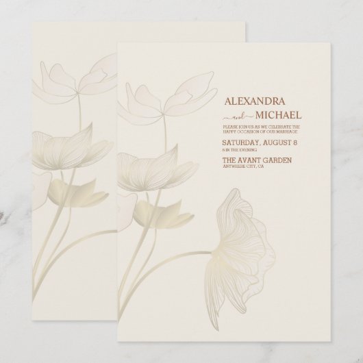 モニマリストのベージュニュートラル結婚モノグラムのinvitati 招待状 (正面/裏面)