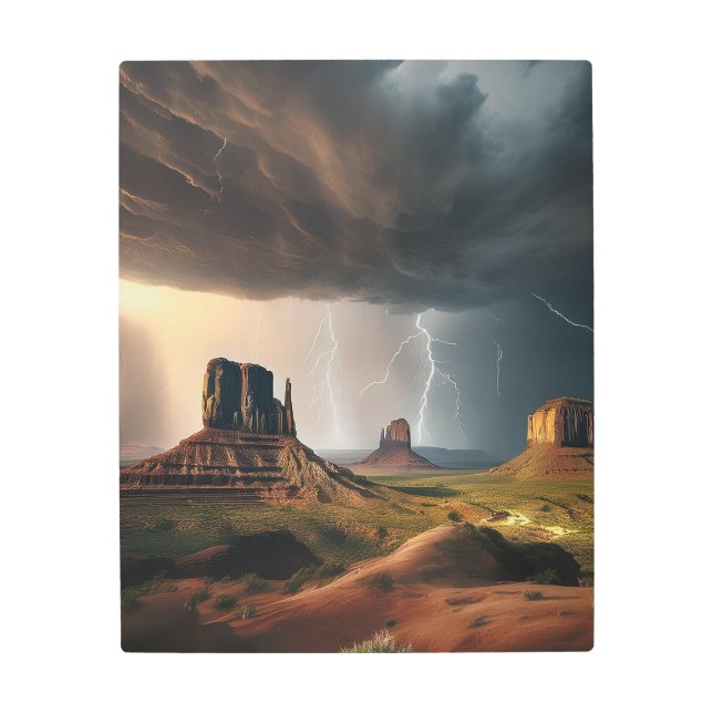 モニュメントバレーインフル稲妻嵐 メタルプリント (正面)