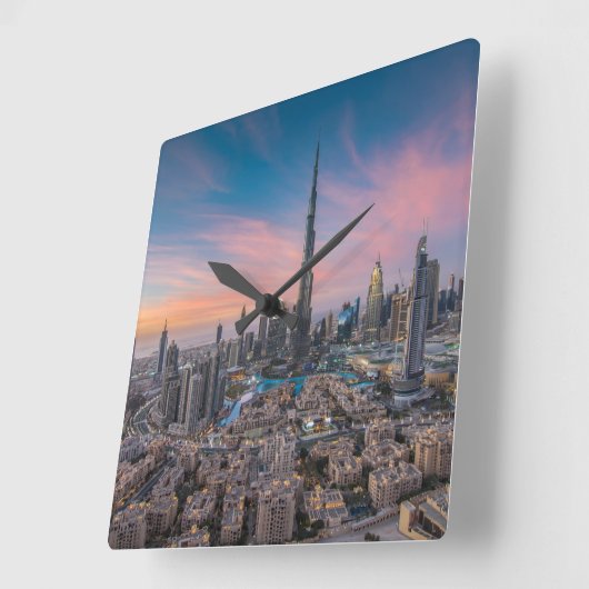 モニュメント |ドバイの街並 スクエア壁時計 (傾斜)