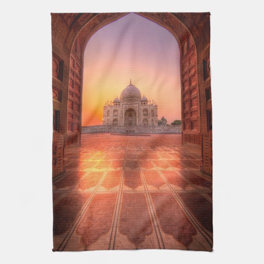 モニュメント | Taj Mahal, India at Sunset キッチンタオル (縦)