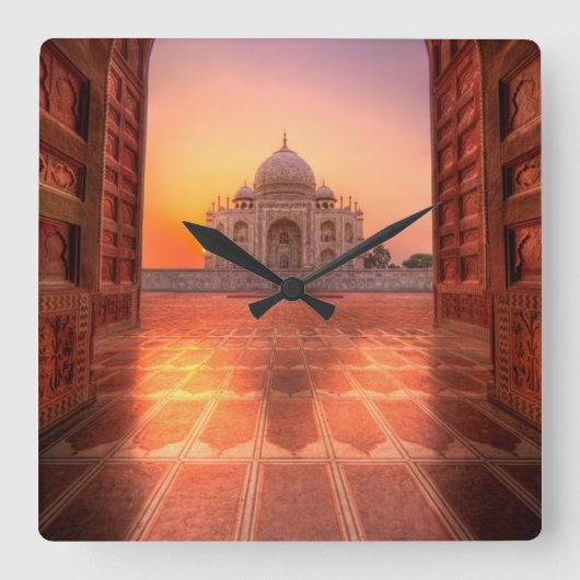 モニュメント | Taj Mahal, India at Sunset スクエア壁時計 (正面)