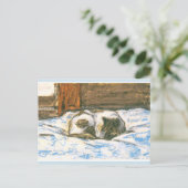 モネと猫がベッドで寝る ポストカード (スタンド正面)