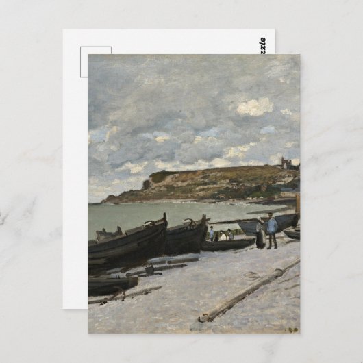 モネのサント・アドレス - 船 海 曇った空 ポストカード (正面/裏面)