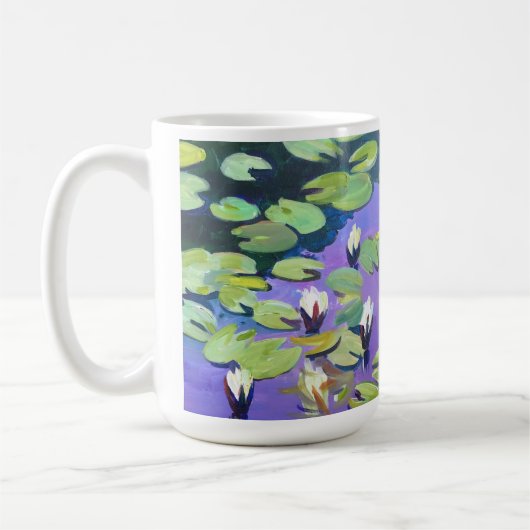 モネのスタイルの池のユリの花 コーヒーマグカップ (左)