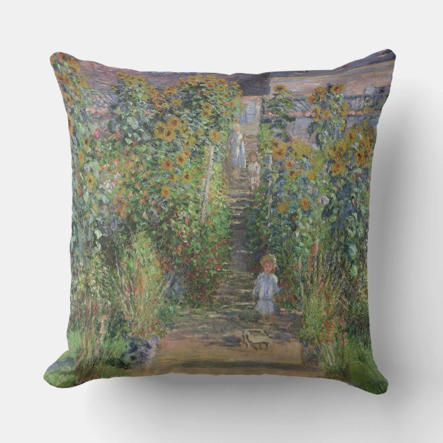 モネの庭 ヴェトゥイユ 印象派の花の絵画 アウトドアクッション (正面)