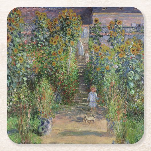 モネの庭 ヴェトゥイユ 印象派の花の絵画 スクエアペーパーコースター (正面)