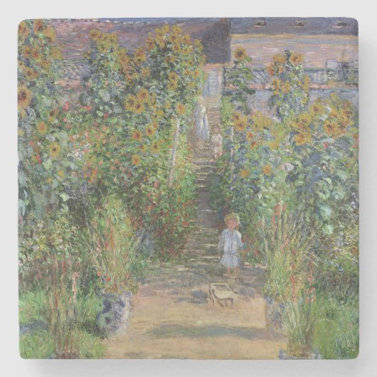 モネの庭 ヴェトゥイユ 印象派の花の絵画 ストーンコースター (正面)