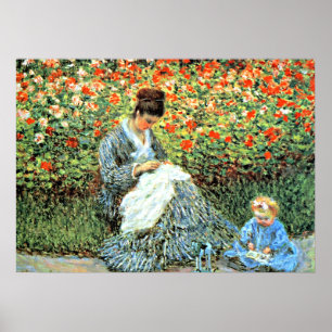 モネの有名絵画な家:カミーユ・モネと子 ポスター