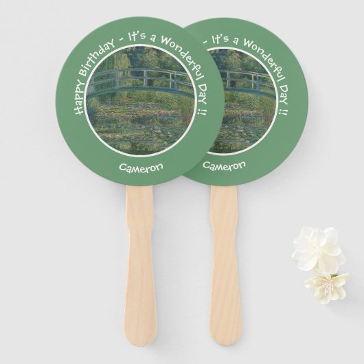 モネの睡蓮の池と足橋のパーティー ハンドファン (正面&裏面)