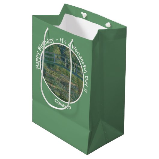 モネの睡蓮の池と足橋のパーティー ミディアムペーパーバッグ (正面アングル)