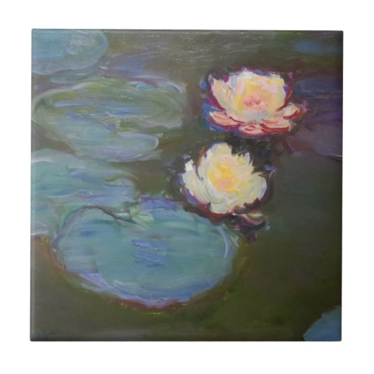 モネの睡蓮池の水面に浮かぶ睡蓮の絵 タイル (正面)