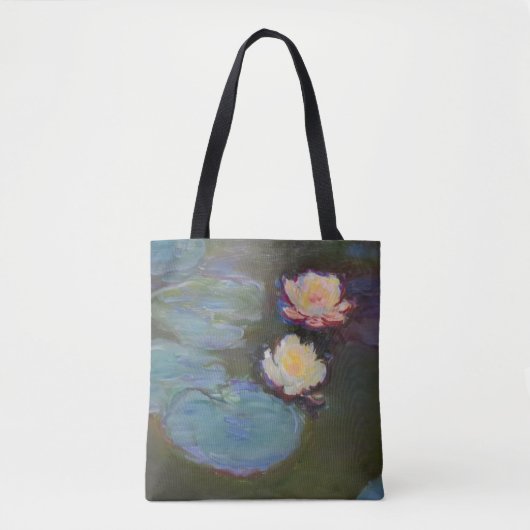 モネの睡蓮池の水面に浮かぶ睡蓮の絵 トートバッグ (正面)