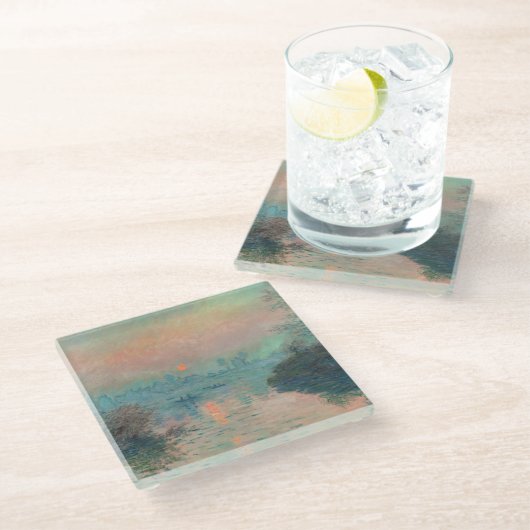 モネサンセットセーヌファインアート印象派 ガラスコースター (アングル)