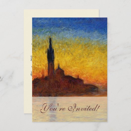 モネサンセットヴェネツィアカラフル印象派アート 招待状 (正面/裏面)
