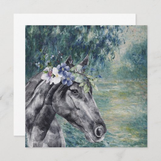 モネモーニングセーヌと黒馬グリーティングカード (正面/裏面)