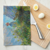 モネ女性パラソル印象主義 キッチンタオル (四つ折り)