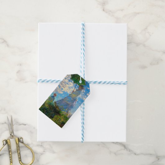 モネ女性パラソル印象主義 ギフトタグ (より糸付き)