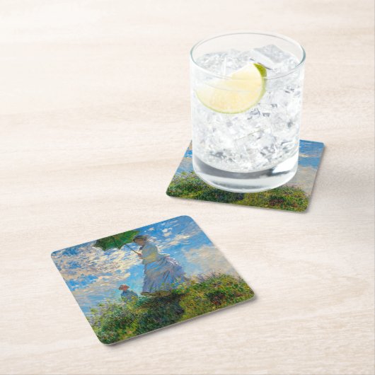 モネ女性パラソル印象主義 スクエアペーパーコースター (インサイチュ)