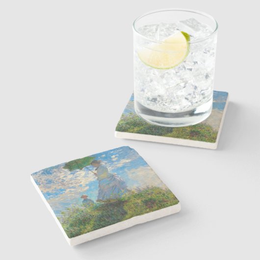 モネ女性パラソル印象主義 ストーンコースター (横)