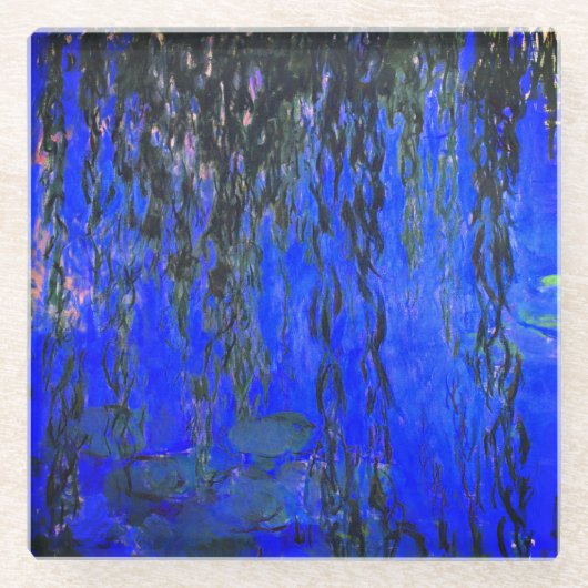 モネ睡蓮と柳 ガラスコースター (正面)