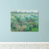 モネ1881年ヴェテウイル近郊のセーヌ川の土手 キャンバスプリント (インサイチュ (ウッドフロア))