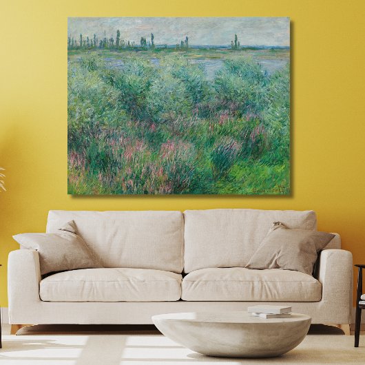 モネ1881年ヴェテウイル近郊のセーヌ川の土手 キャンバスプリント