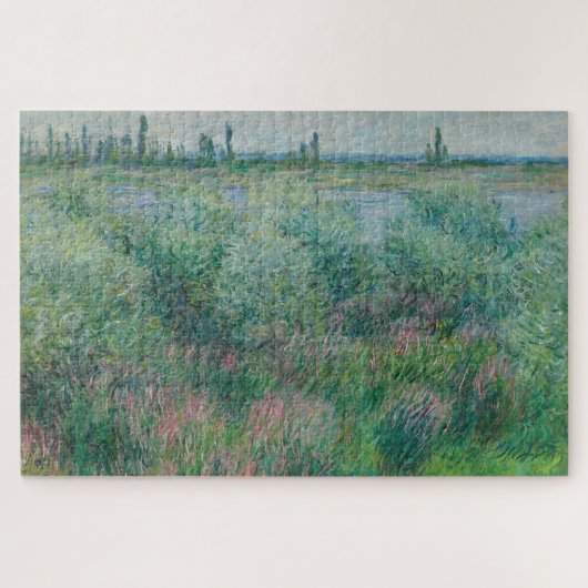 モネ1881年ヴェテウイル近郊のセーヌ川の土手 ジグソーパズル (横)