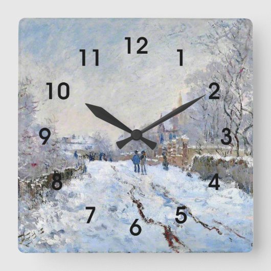 モネ - アルジャントゥイユの雪景色 スクエア壁時計 (正面)
