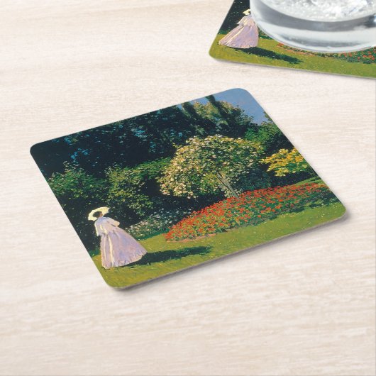 モネ・ガーデンの女性 スクエアペーパーコースター (アングル)