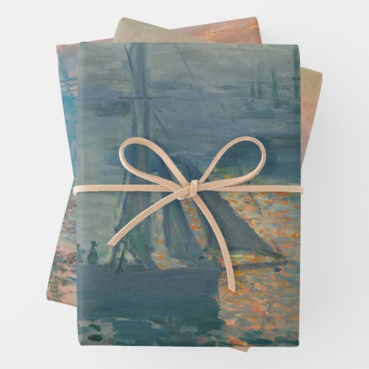 モネ・サンライズ海洋印象派絵を描の ラッピングペーパーシート (インサイチュ)