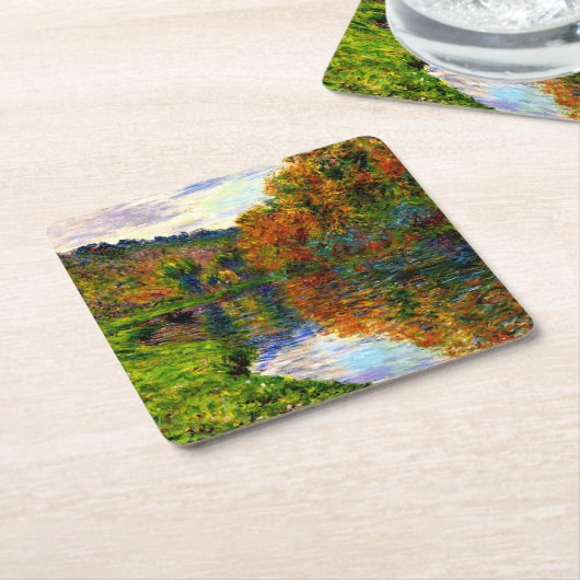 モネ – ジュフォスの腕、秋、 スクエアペーパーコースター (アングル)