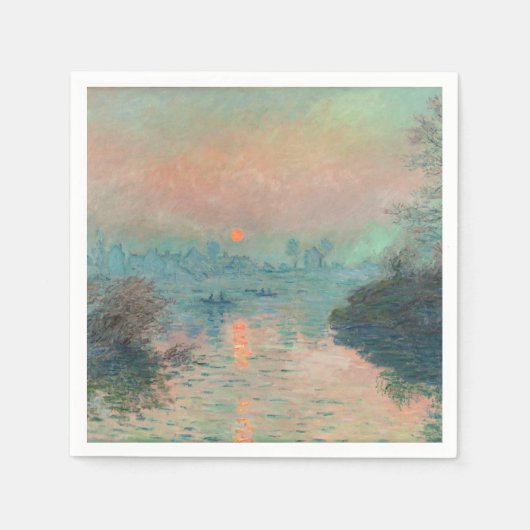モネ「セーヌの夕日」ファインアート印象派 スタンダードカクテルナプキン (正面)