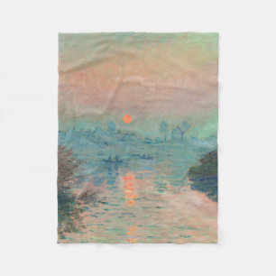 モネ「セーヌの夕日」ファインアート印象派 フリースブランケット