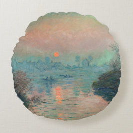 モネ「セーヌの夕日」ファインアート印象派 ラウンドクッション