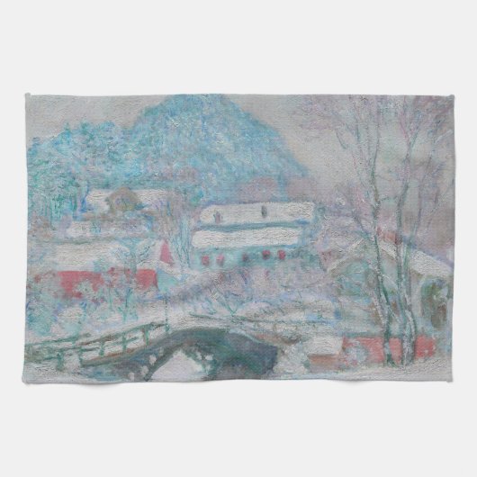 モネ – ノルウェー、サンドヴィケン村の雪 キッチンタオル (横)