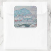 モネ – ノルウェー、サンドヴィケン村の雪 スクエアシール (バッグ)