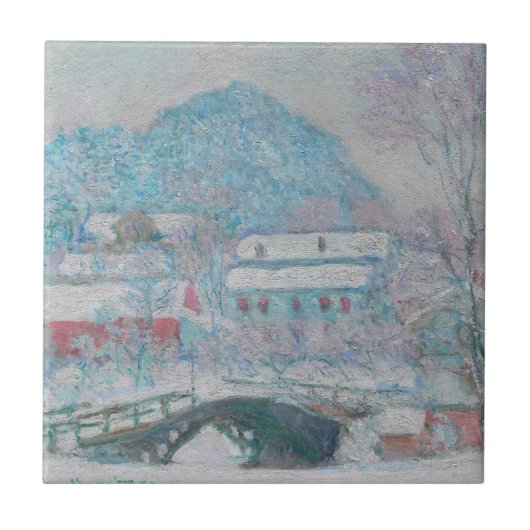 モネ – ノルウェー、サンドヴィケン村の雪 タイル (正面)