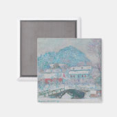 モネ – ノルウェー、サンドヴィケン村の雪 マグネット (正面/裏面)