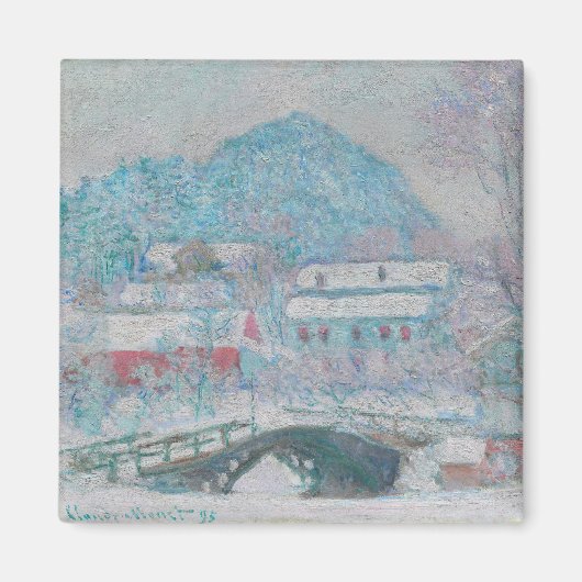 モネ – ノルウェー、サンドヴィケン村の雪 マグネット (正面)