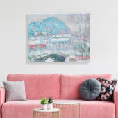 モネ - ノルウェー、雪のサンドヴィーケン村 キャンバスプリント (インサイチュ (リビング))